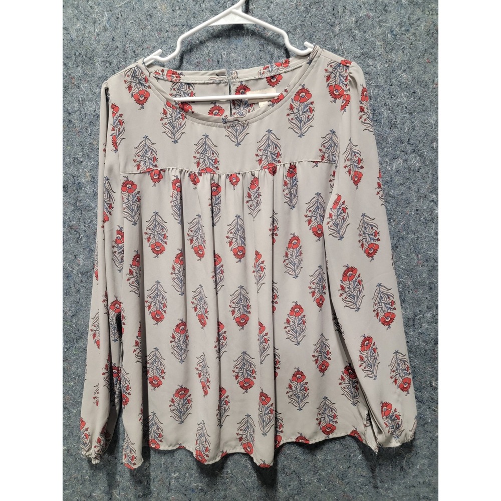 Ann Loft Outlet Women's Scope Neck Long Sleeves Gary Red Flowers Size L